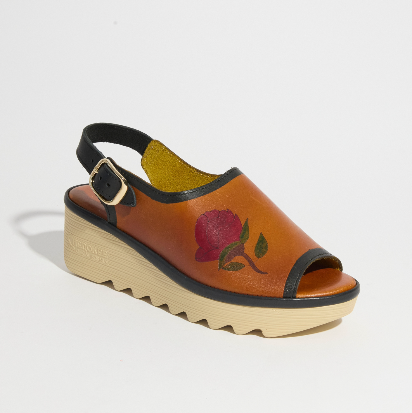 Coco Mid Beep Open Toe Hand Painted Rose