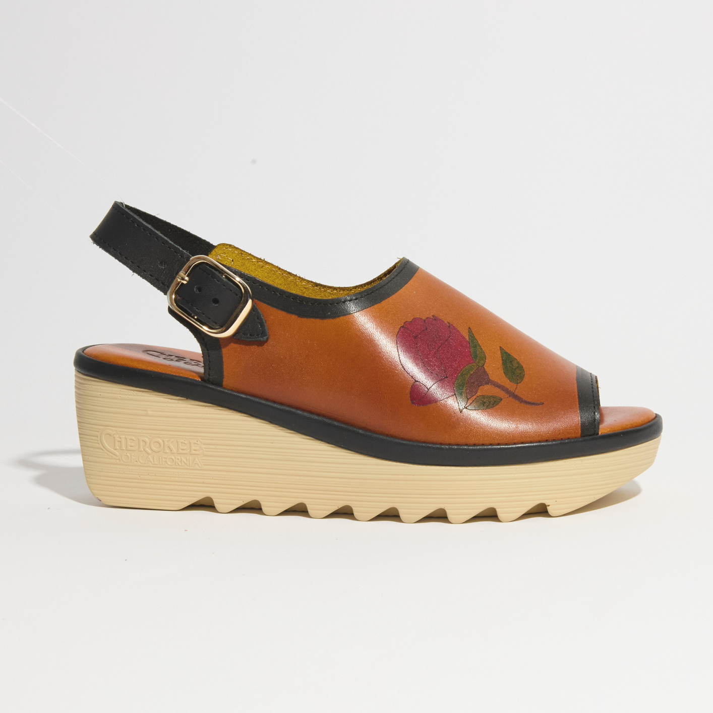 Coco Mid Beep Open Toe Hand Painted Rose