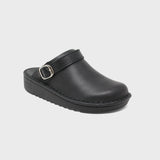 Malibu Black Leather Clog Zeeta Black Bottom