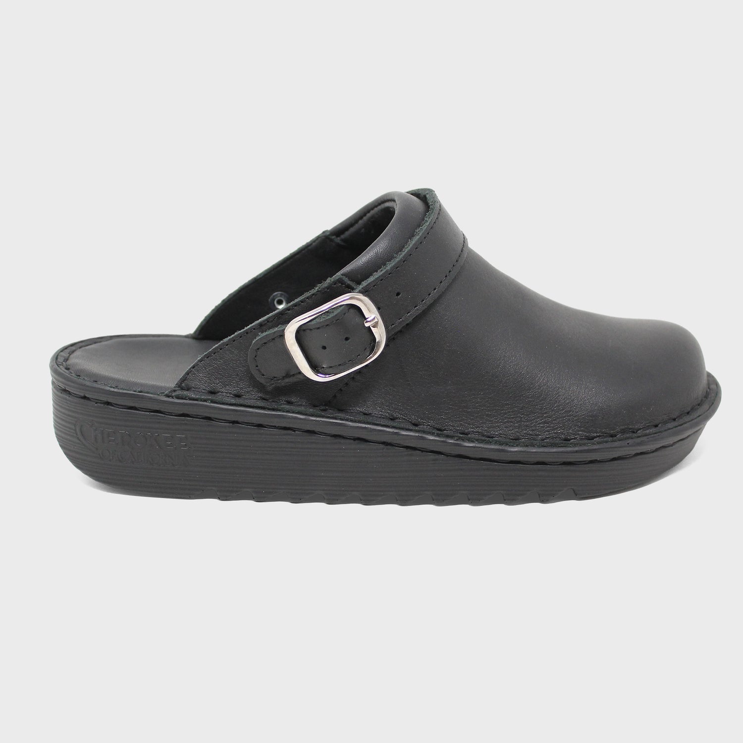 Malibu Black Leather Clog Zeeta Black Bottom